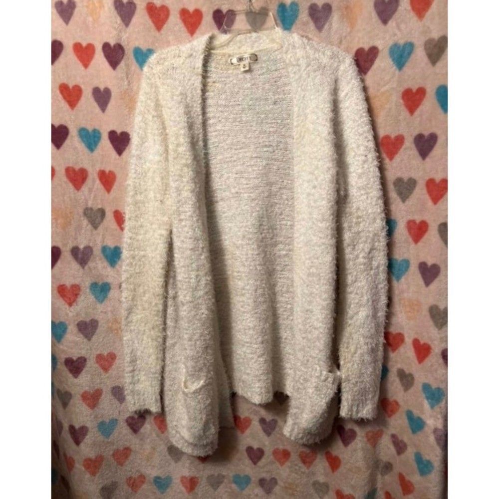 Decree Fuzzy White Long Sleeve Cardigan Cozy XL